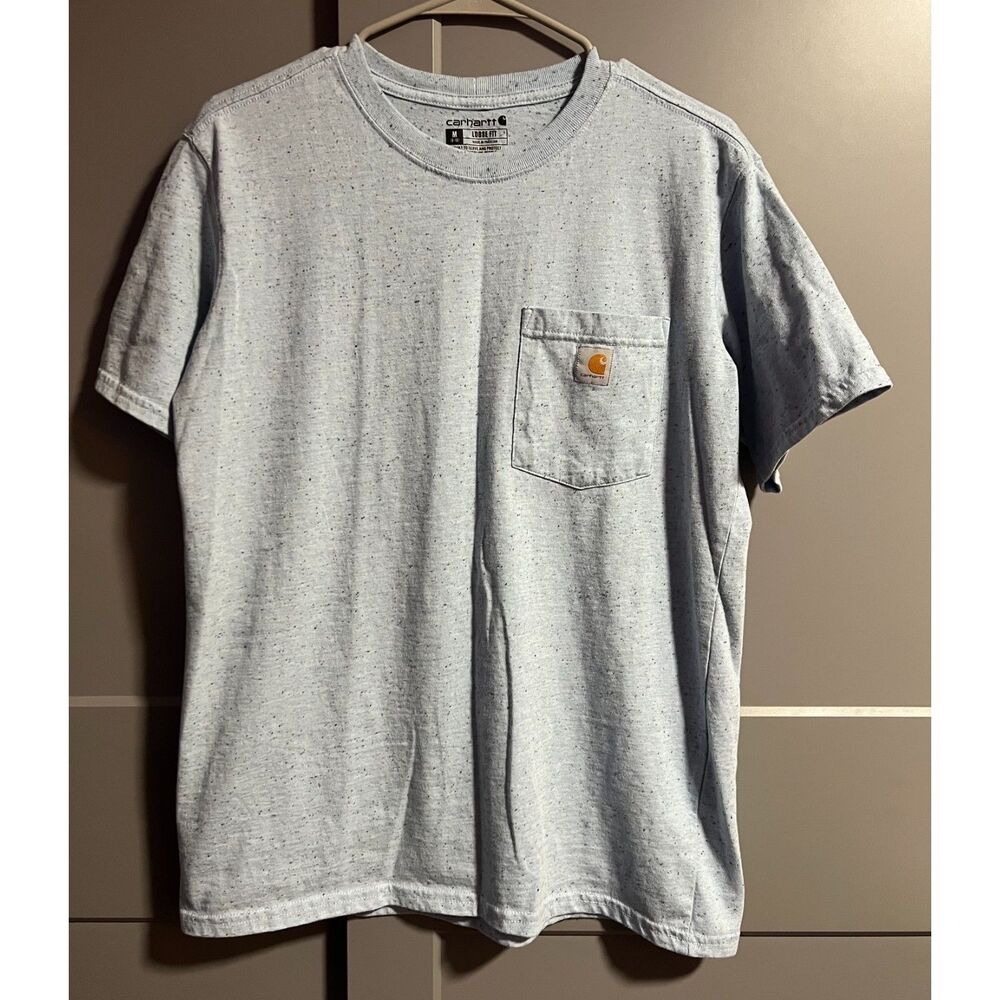 Carhartt Loose Fit Short Sleeve T-Shirt W/ Pocket Blue/Black Specks Size Medium